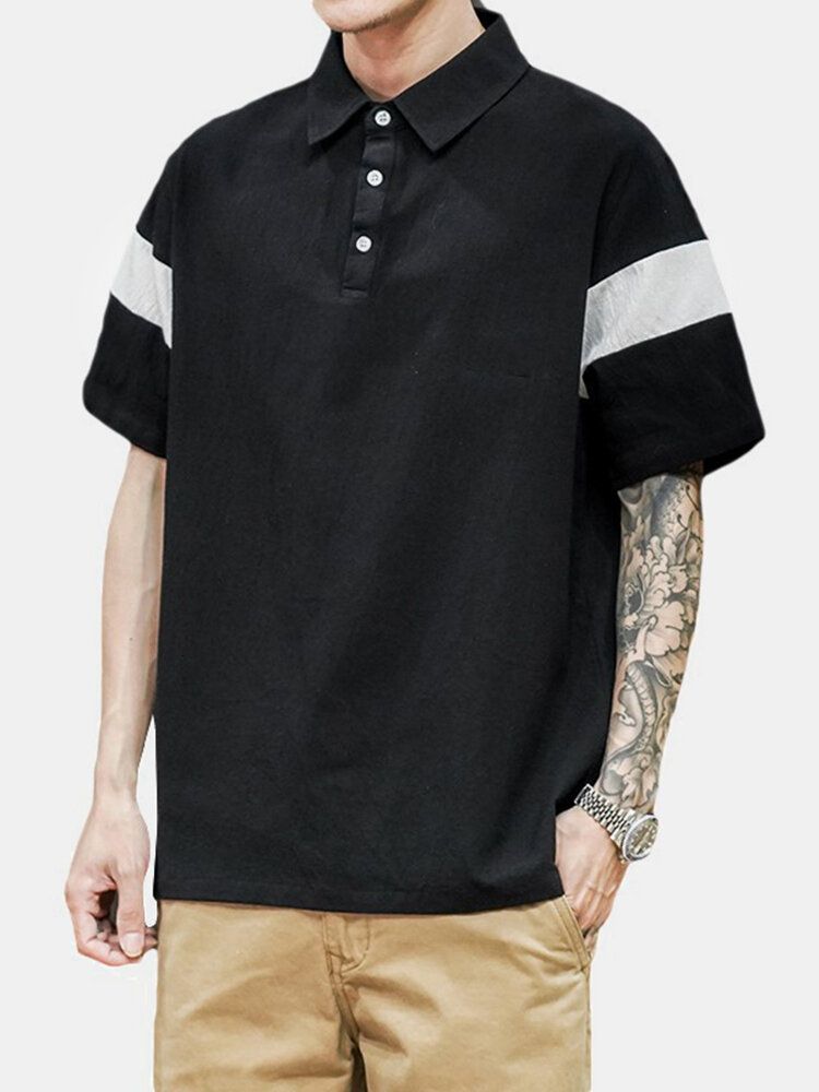 Camisas De Golf Casuales De Manga Corta Con Botones Abiertos De Algodón Con Bloques De Color Para Hombre