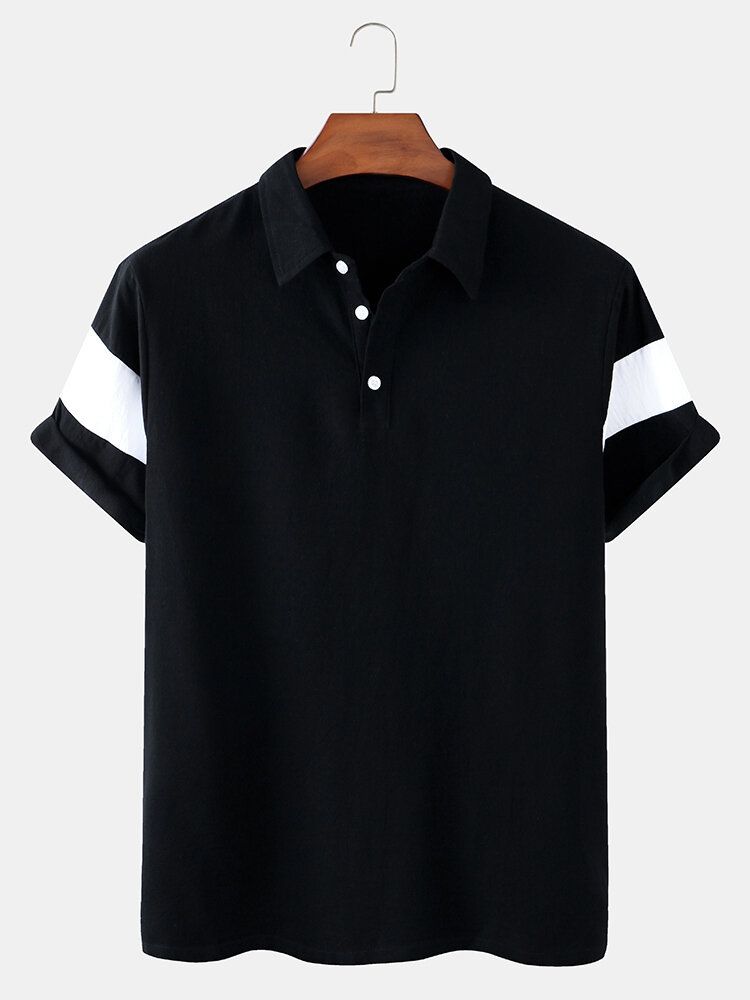 Camisas De Golf Casuales De Manga Corta Con Botones Abiertos De Algodón Con Bloques De Color Para Hombre