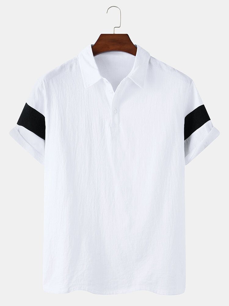 Camisas De Golf Casuales De Manga Corta Con Botones Abiertos De Algodón Con Bloques De Color Para Hombre