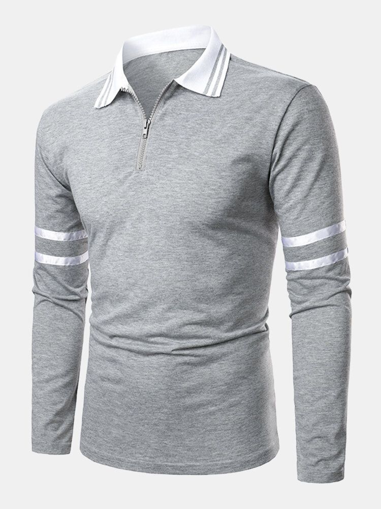 Camisas De Golf Casuales De Manga Larga Con Rayas Laterales Para Hombre