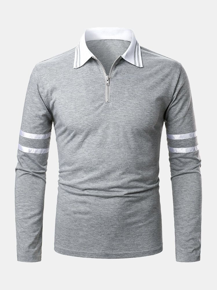 Camisas De Golf Casuales De Manga Larga Con Rayas Laterales Para Hombre