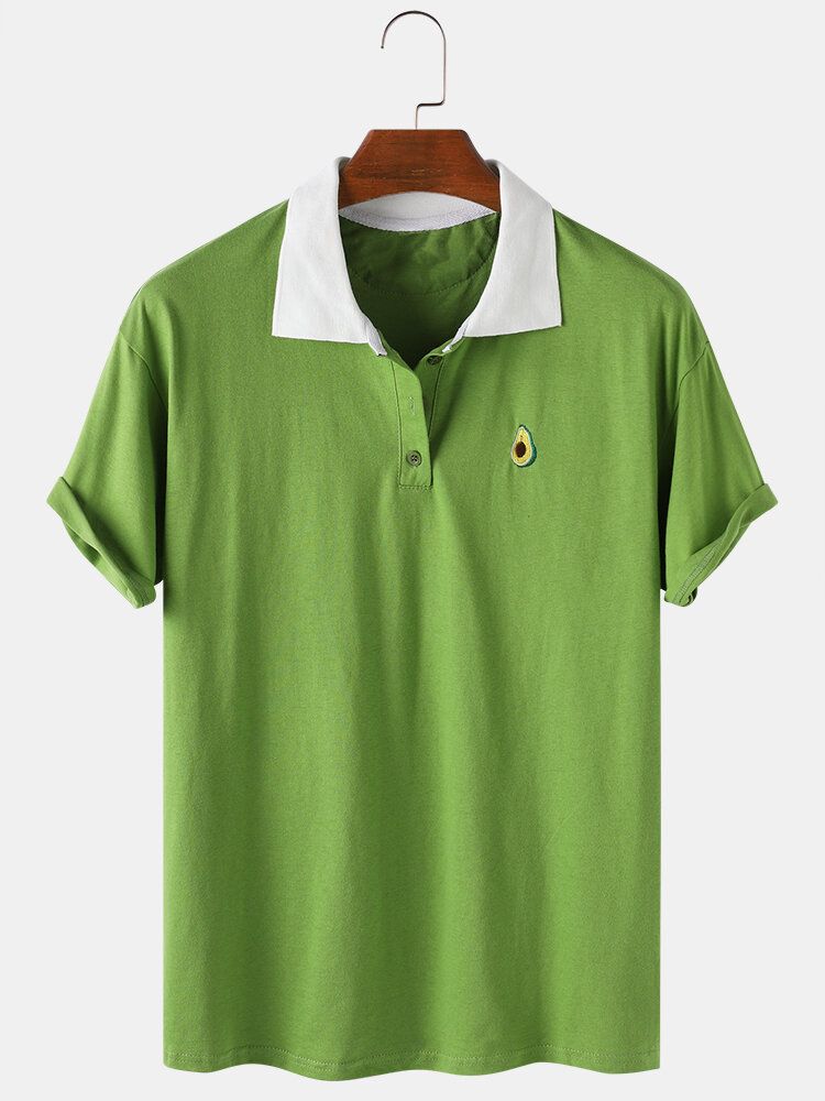 Camisas De Golf De Cuello De Solapa Ligero Sueltas Bordadas Con Frutas De Algodón Para Hombre