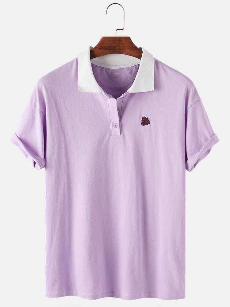 Camisas De Golf De Cuello De Solapa Ligero Sueltas Bordadas Con Frutas De Algodón Para Hombre