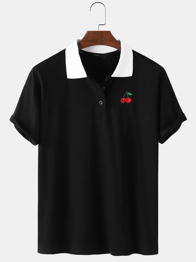 Camisas De Golf De Cuello De Solapa Ligero Sueltas Bordadas Con Frutas De Algodón Para Hombre