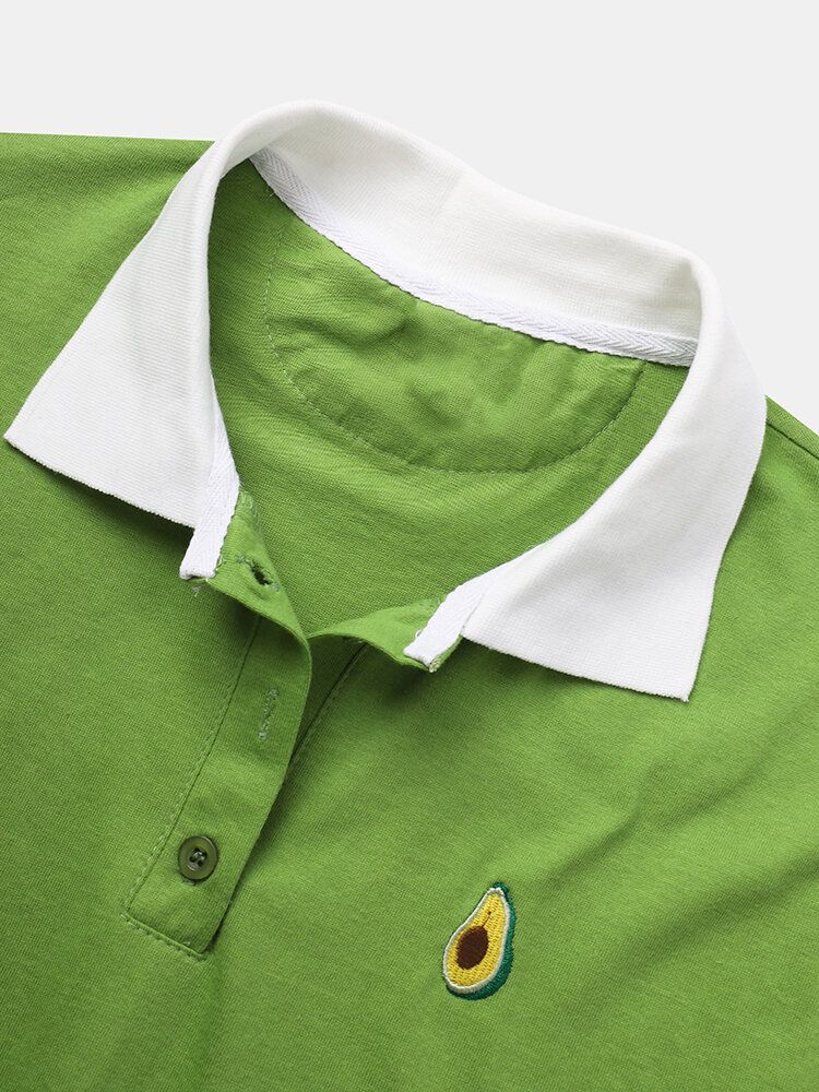 Camisas De Golf De Cuello De Solapa Ligero Sueltas Bordadas Con Frutas De Algodón Para Hombre