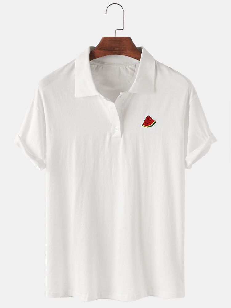 Camisas De Golf De Cuello De Solapa Ligero Sueltas Bordadas Con Frutas De Algodón Para Hombre