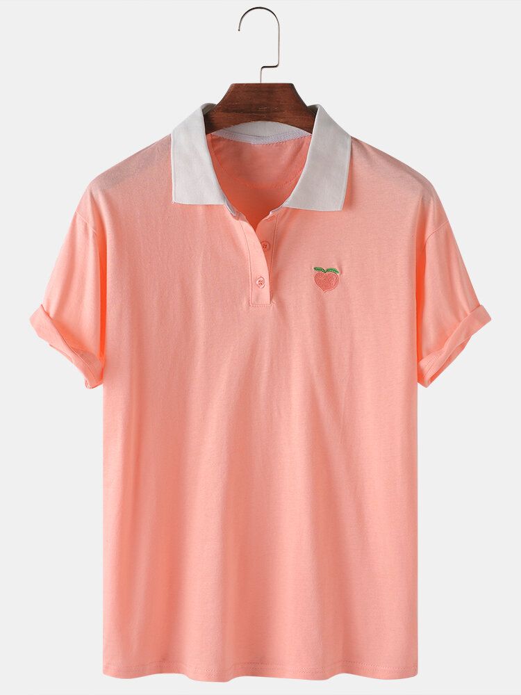 Camisas De Golf De Cuello De Solapa Ligero Sueltas Bordadas Con Frutas De Algodón Para Hombre