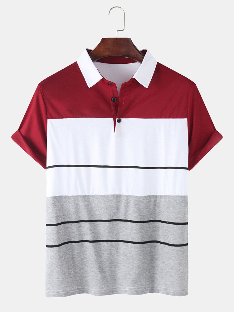 Camisas De Golf Deportivas Informales De Manga Corta Con Bloques De Color Para Hombre