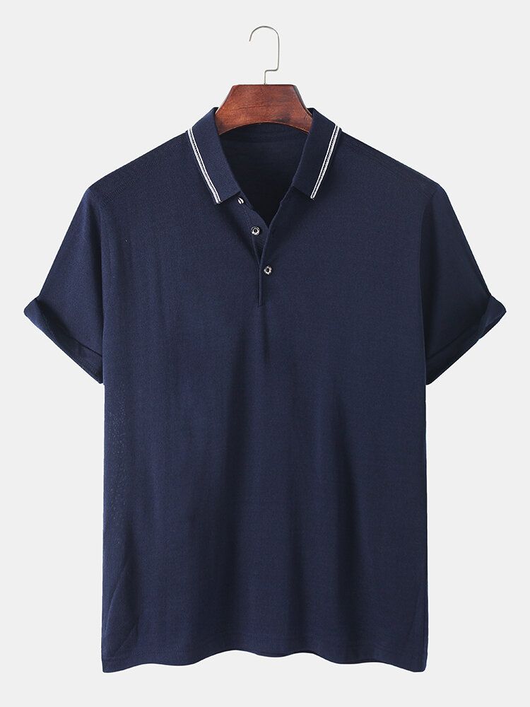 Camisas De Golf Informales Medio Abiertas Transpirables Con Cuello Plegable De Color Sólido Para Hombre