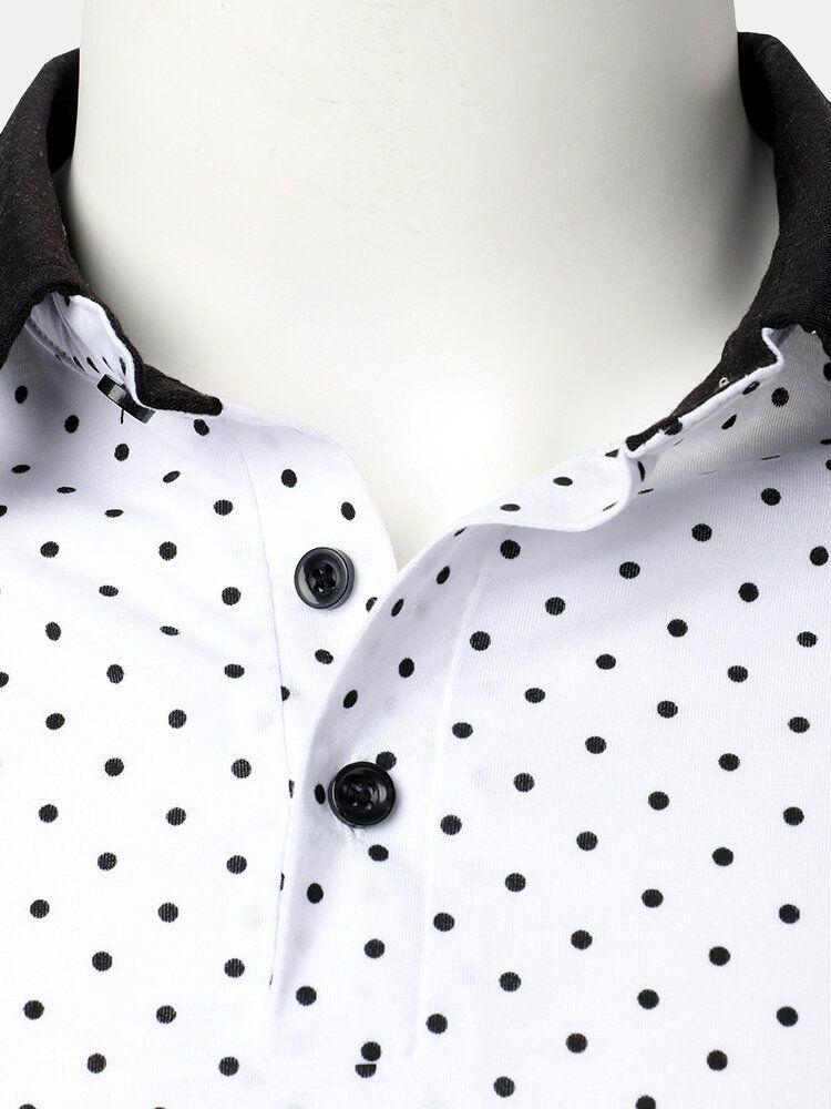 Camisas De Golf De Manga Larga Casuales Simples Con Lunares Para Hombre