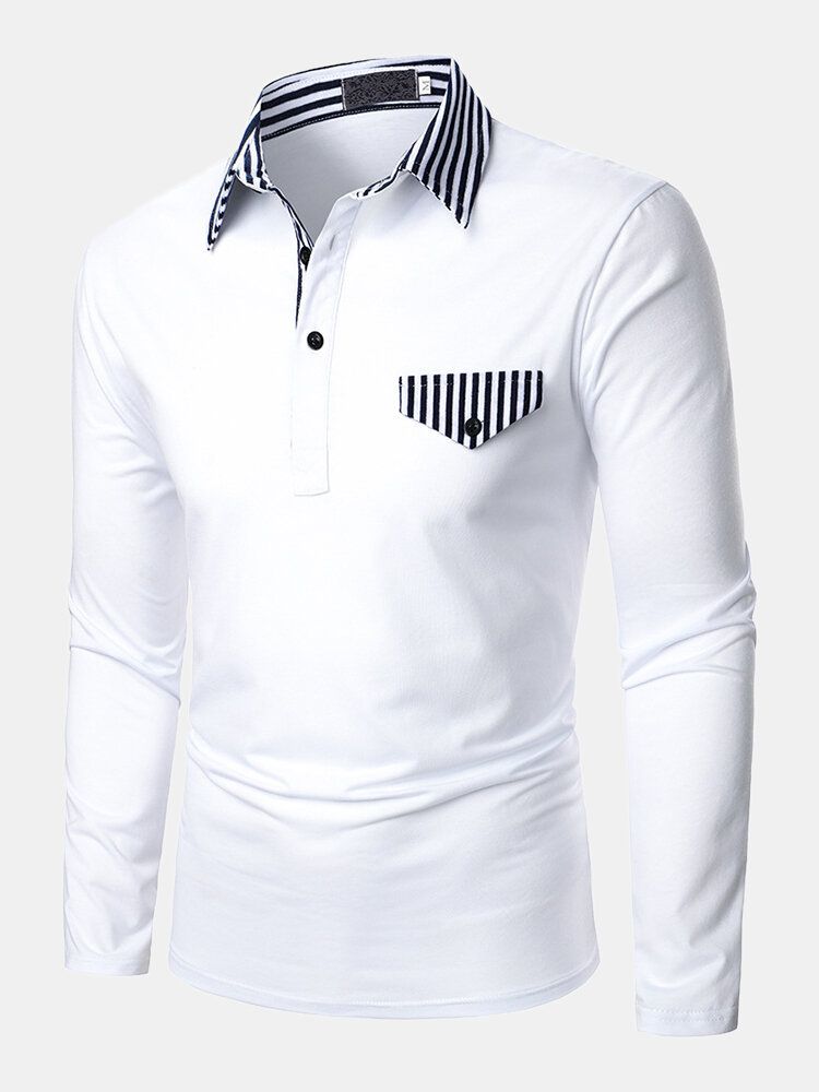 Camisas De Golf De Manga Larga Con Ajuste Regular A Rayas En Contraste Para Hombre