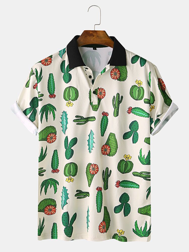 Hombres Mujeres Moda Casual Dibujos Animados Cactus Imprimir Camisa De Golf Con Cuello Vuelto