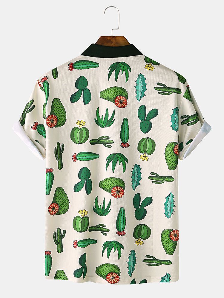 Hombres Mujeres Moda Casual Dibujos Animados Cactus Imprimir Camisa De Golf Con Cuello Vuelto