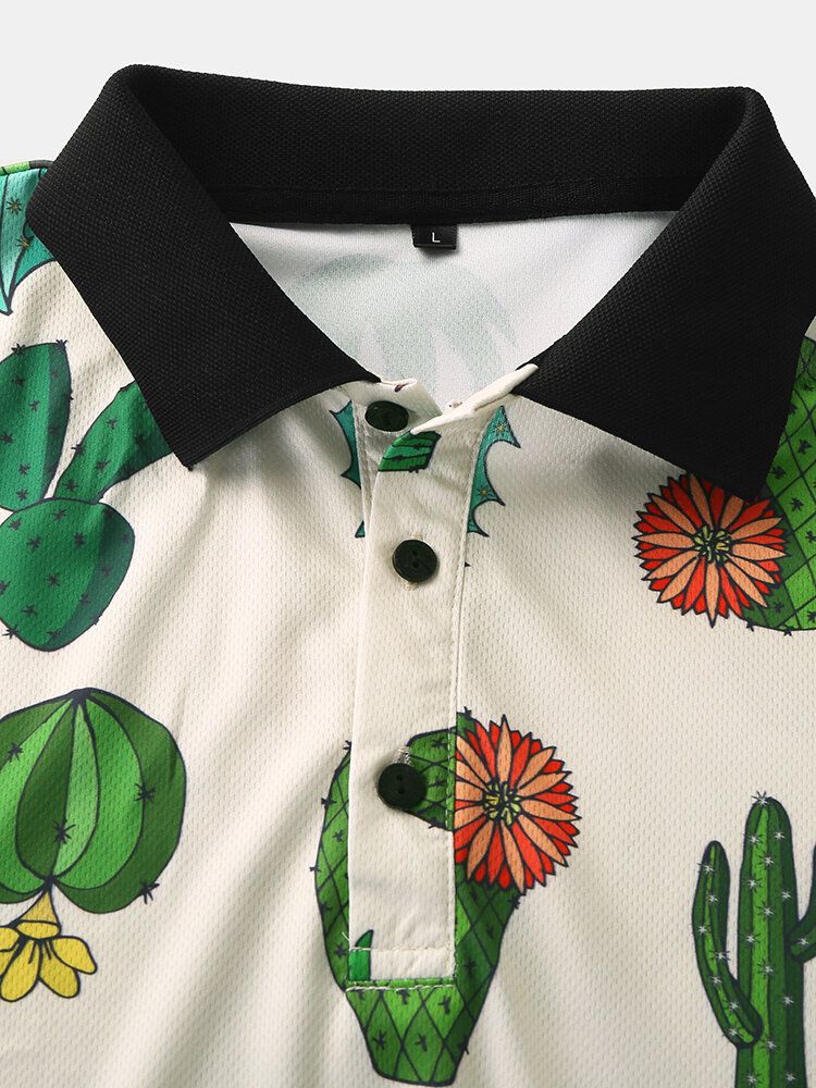 Hombres Mujeres Moda Casual Dibujos Animados Cactus Imprimir Camisa De Golf Con Cuello Vuelto