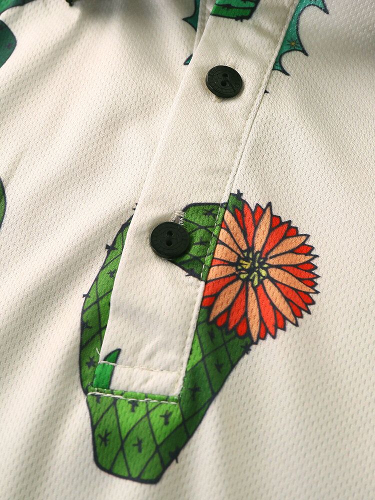 Hombres Mujeres Moda Casual Dibujos Animados Cactus Imprimir Camisa De Golf Con Cuello Vuelto