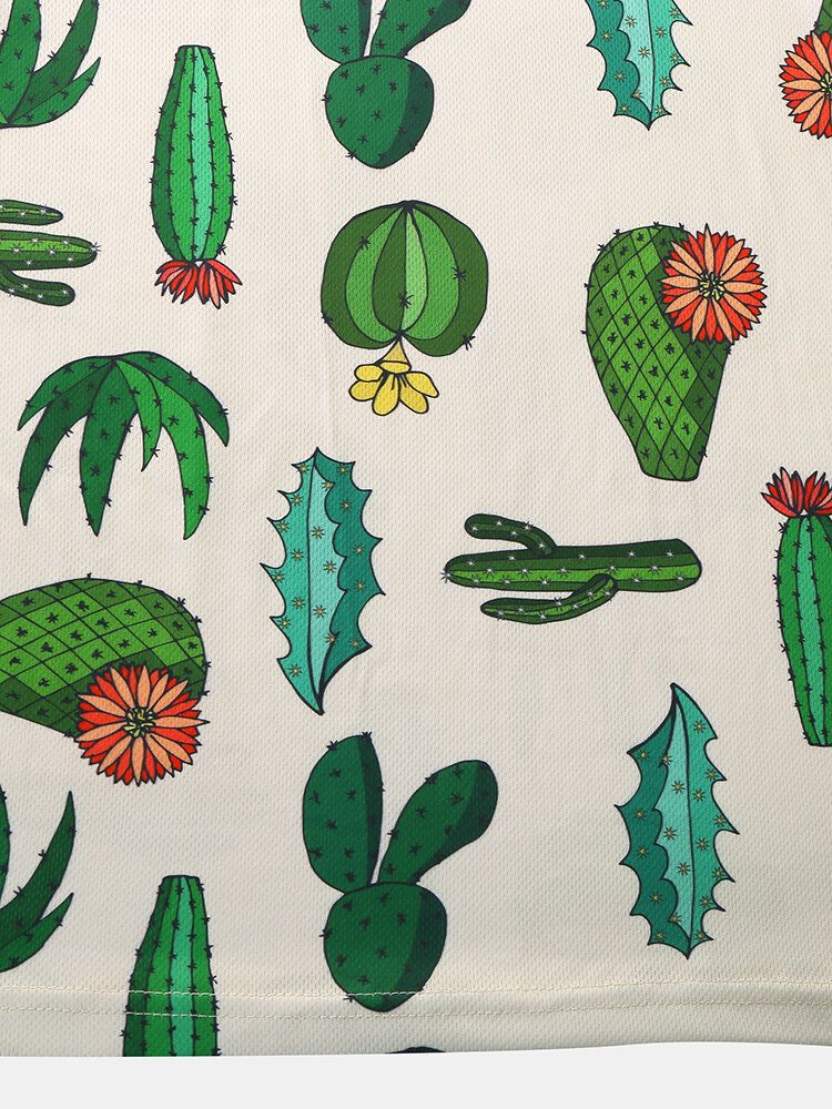 Hombres Mujeres Moda Casual Dibujos Animados Cactus Imprimir Camisa De Golf Con Cuello Vuelto