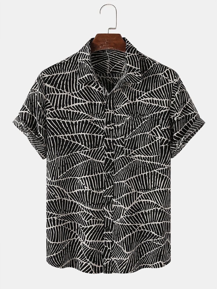 Camisa Casual De Manga Corta Con Solapa De Hojas De Plantas De Diseñador Para Hombre