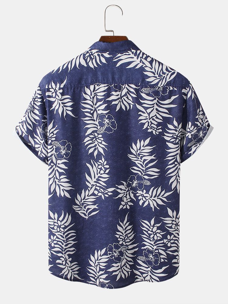 Camisa De Manga Corta Casual Con Estampado Floral De Plantas Navideñas Para Hombre