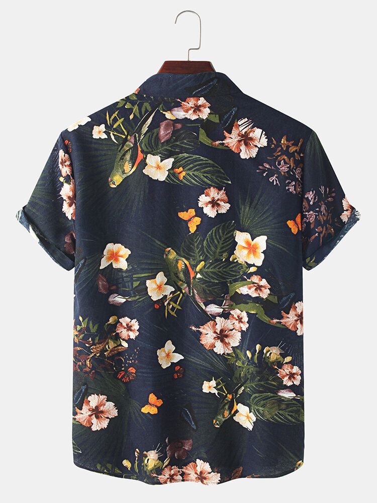 Camisa De Manga Corta Con Botones De Solapa Y Estampado Floral Informal De Vacaciones Para Hombre