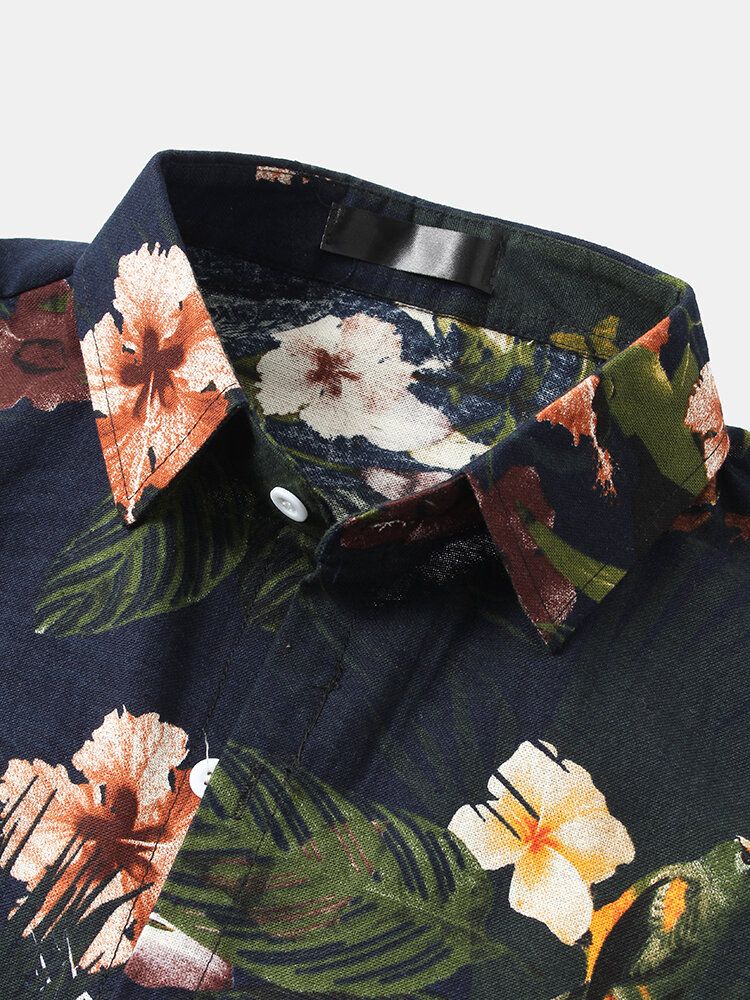 Camisa De Manga Corta Con Botones De Solapa Y Estampado Floral Informal De Vacaciones Para Hombre