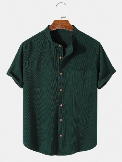 Camisa De Manga Corta Con Cuello Alto De Color Sólido De Estilo Básico Para Hombre