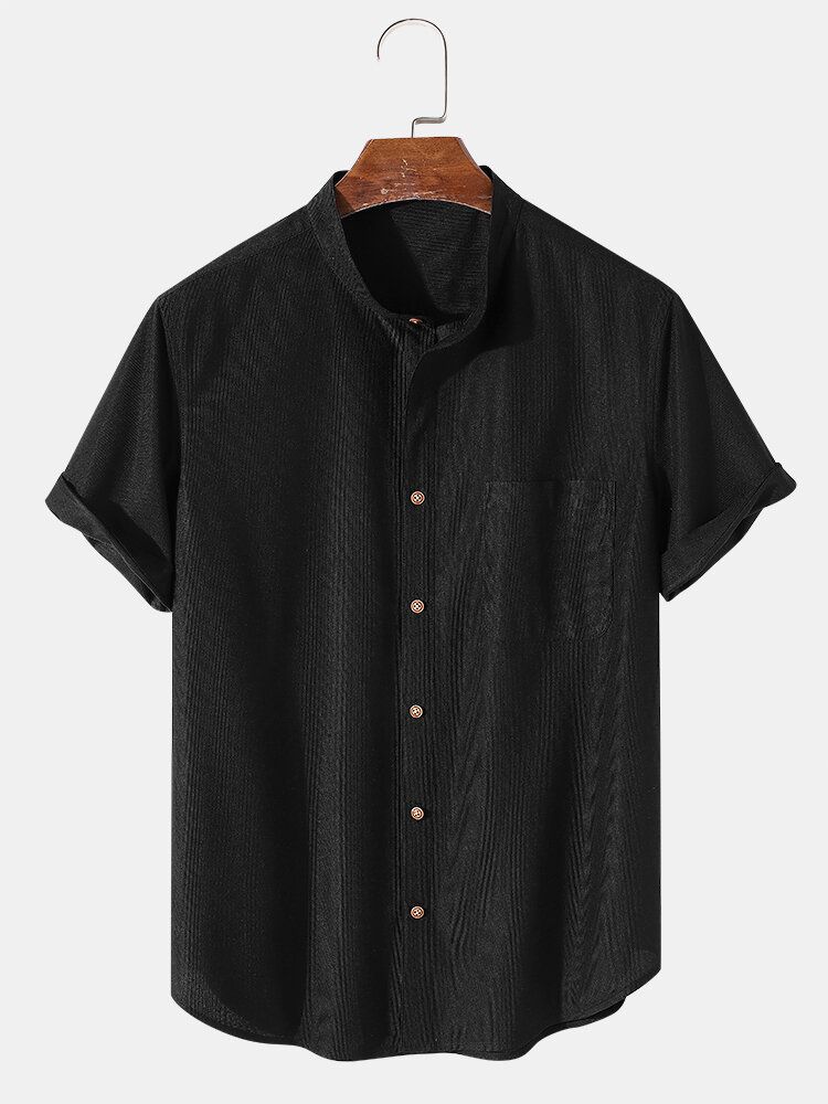 Camisa De Manga Corta Con Cuello Alto De Color Sólido De Estilo Básico Para Hombre