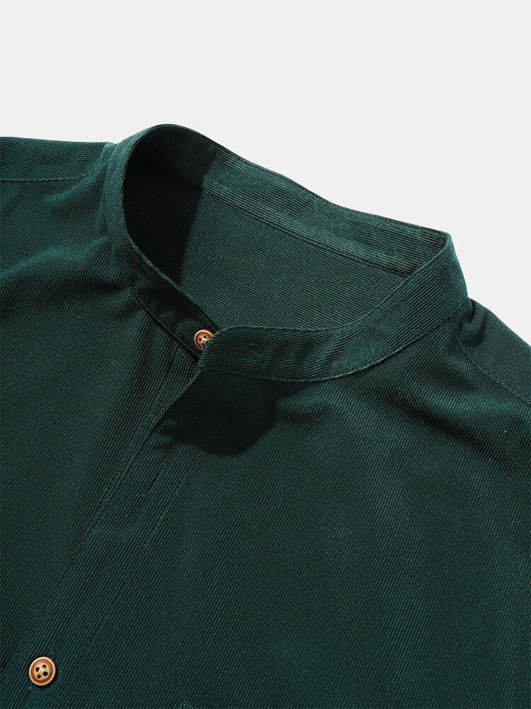 Camisa De Manga Corta Con Cuello Alto De Color Sólido De Estilo Básico Para Hombre