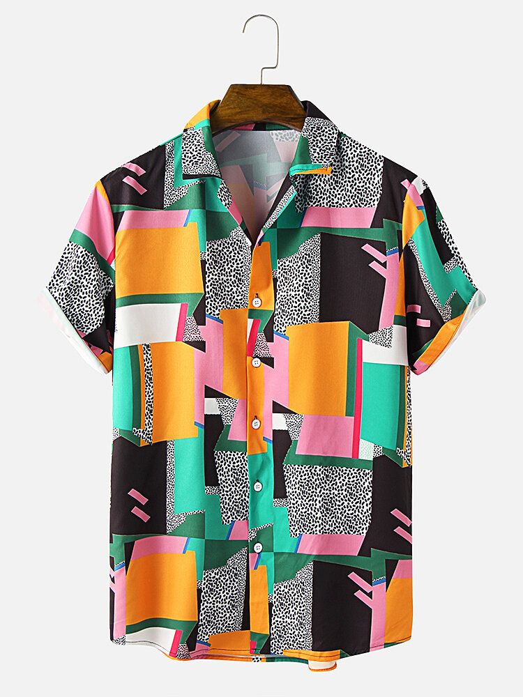 Camisa De Manga Corta Con Cuello Pevere En Contraste De Bloques De Color Para Hombre