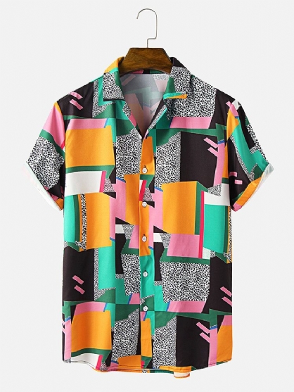 Camisa De Manga Corta Con Cuello Pevere En Contraste De Bloques De Color Para Hombre