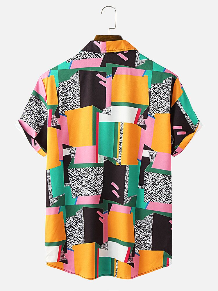 Camisa De Manga Corta Con Cuello Pevere En Contraste De Bloques De Color Para Hombre