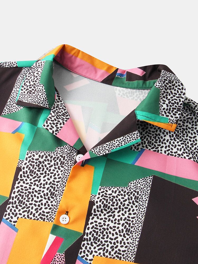 Camisa De Manga Corta Con Cuello Pevere En Contraste De Bloques De Color Para Hombre