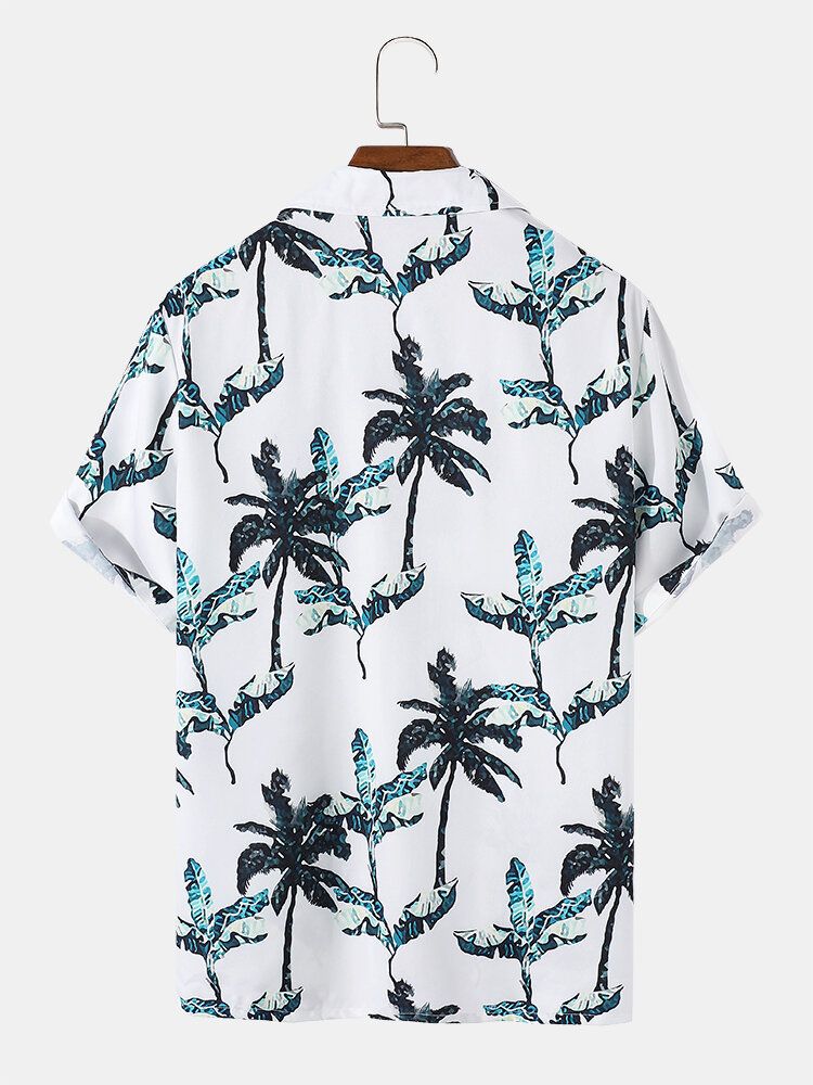 Camisa De Manga Corta Con Cuello Reverente Blanco Con Estampado De Coconut Grove Para Hombre