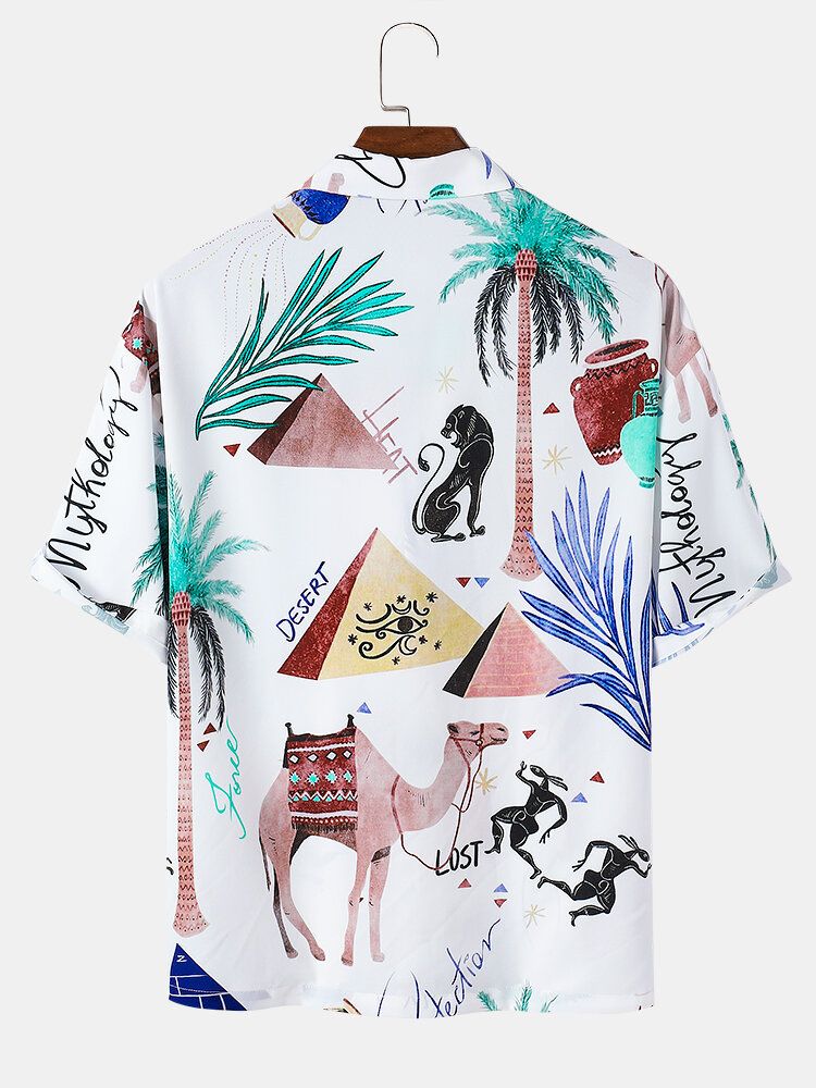 Camisa De Manga Corta Con Cuello Reverente Y Estampado Animal De Dibujos Animados Para Hombre