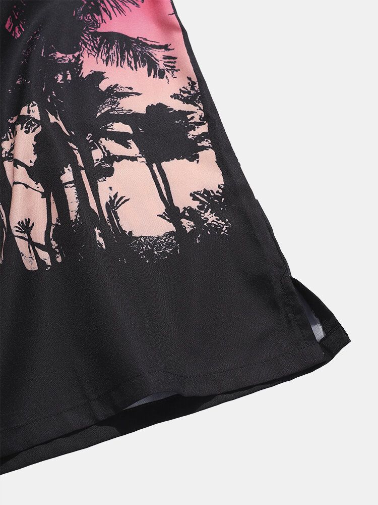 Camisa De Manga Corta Con Cuello Reverente Y Estampado De Atardecer De Coconut Grove Para Hombre