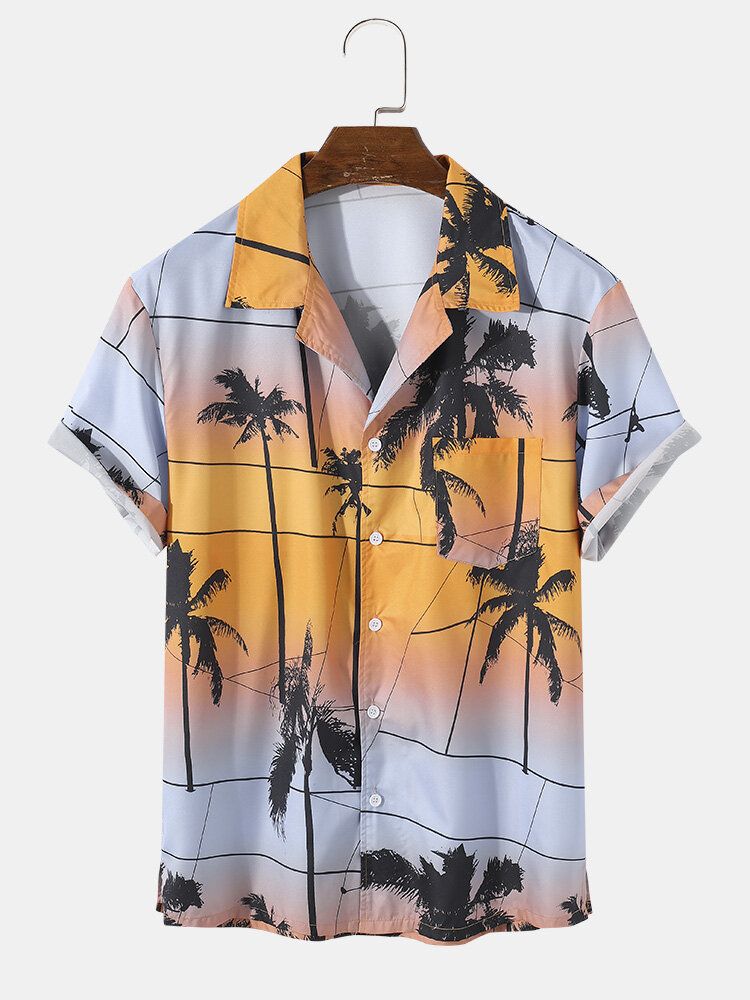 Camisa De Manga Corta Con Cuello Reverente Y Estampado De Contraste De Color Coconut Grove Para Hombre