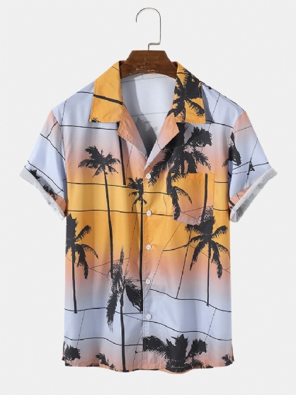 Camisa De Manga Corta Con Cuello Reverente Y Estampado De Contraste De Color Coconut Grove Para Hombre