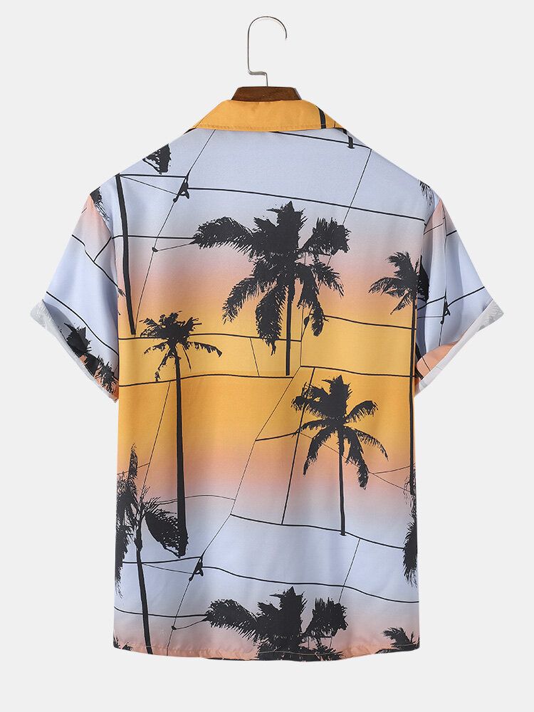 Camisa De Manga Corta Con Cuello Reverente Y Estampado De Contraste De Color Coconut Grove Para Hombre