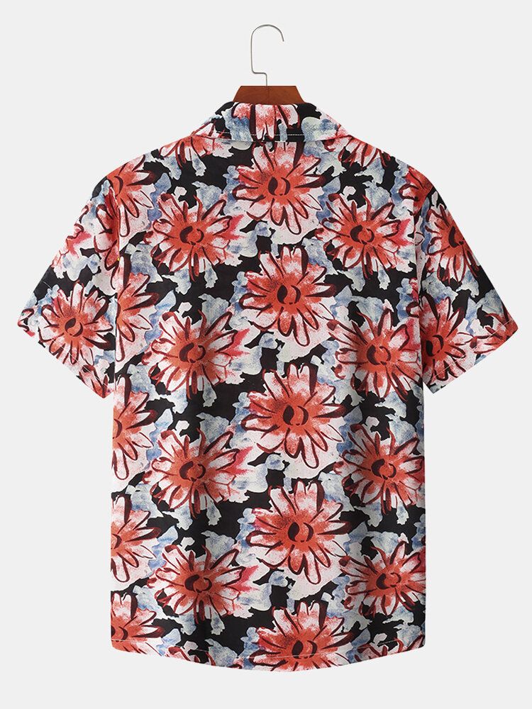 Camisa De Manga Corta Con Cuello Reverente Y Estampado Floral Daisy Ditsy Para Hombre