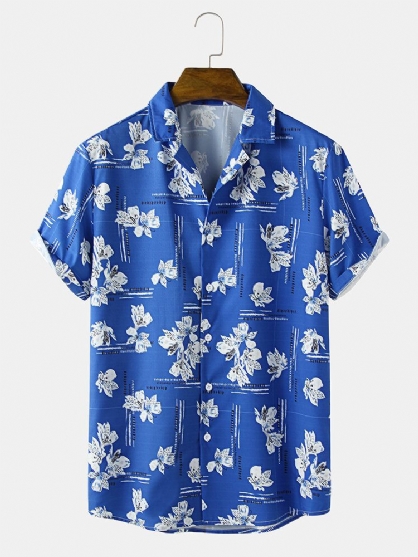 Camisa De Manga Corta Con Cuello Reverente Y Estampado De Flores Para Hombre