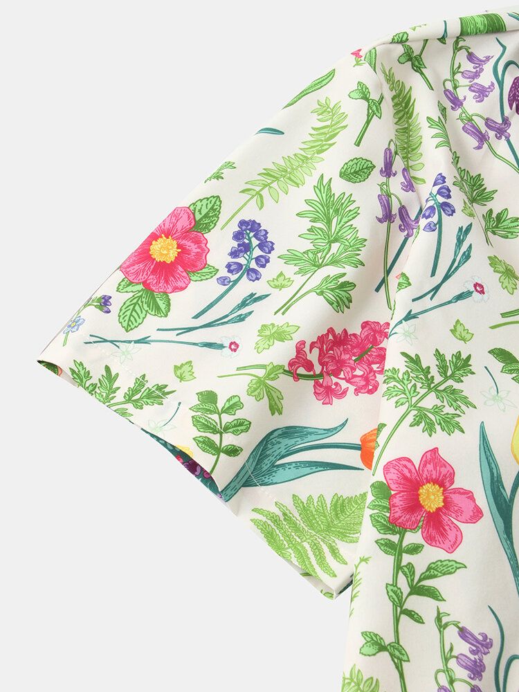 Camisa De Manga Corta Con Cuello Reverente Y Estampado De Flores Para Hombre