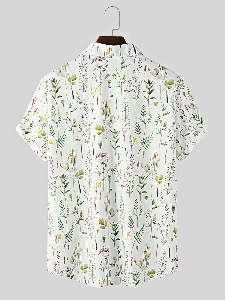 Camisa De Manga Corta Con Cuello Reverente Y Estampado Frower Para Hombre