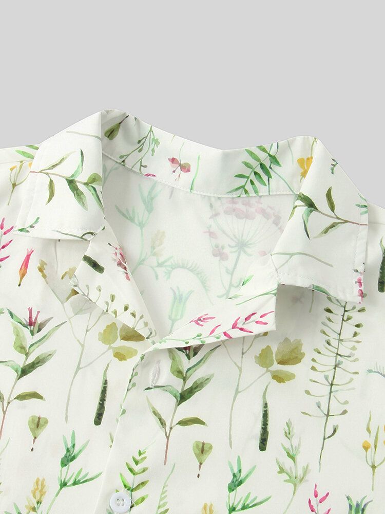 Camisa De Manga Corta Con Cuello Reverente Y Estampado Frower Para Hombre