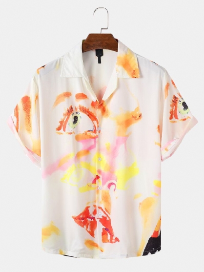 Camisa De Manga Corta Con Cuello Reverente Y Estampado De Grafiti Para Hombre