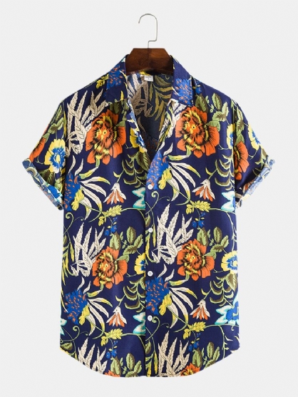 Camisa De Manga Corta Con Dobladillo Curvo De Manga Corta Con Gráficos Florales Para Hombre