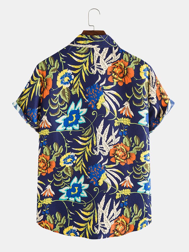 Camisa De Manga Corta Con Dobladillo Curvo De Manga Corta Con Gráficos Florales Para Hombre