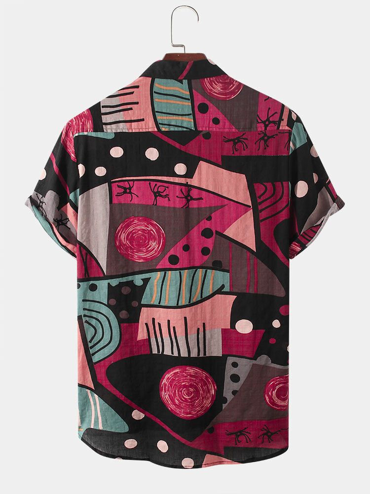 Camisa De Manga Corta Con Estampado Geométrico De Graffiti Para Hombre Con Bolsillo