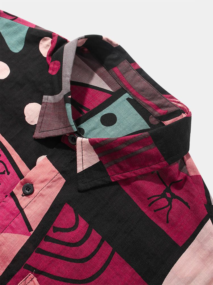 Camisa De Manga Corta Con Estampado Geométrico De Graffiti Para Hombre Con Bolsillo