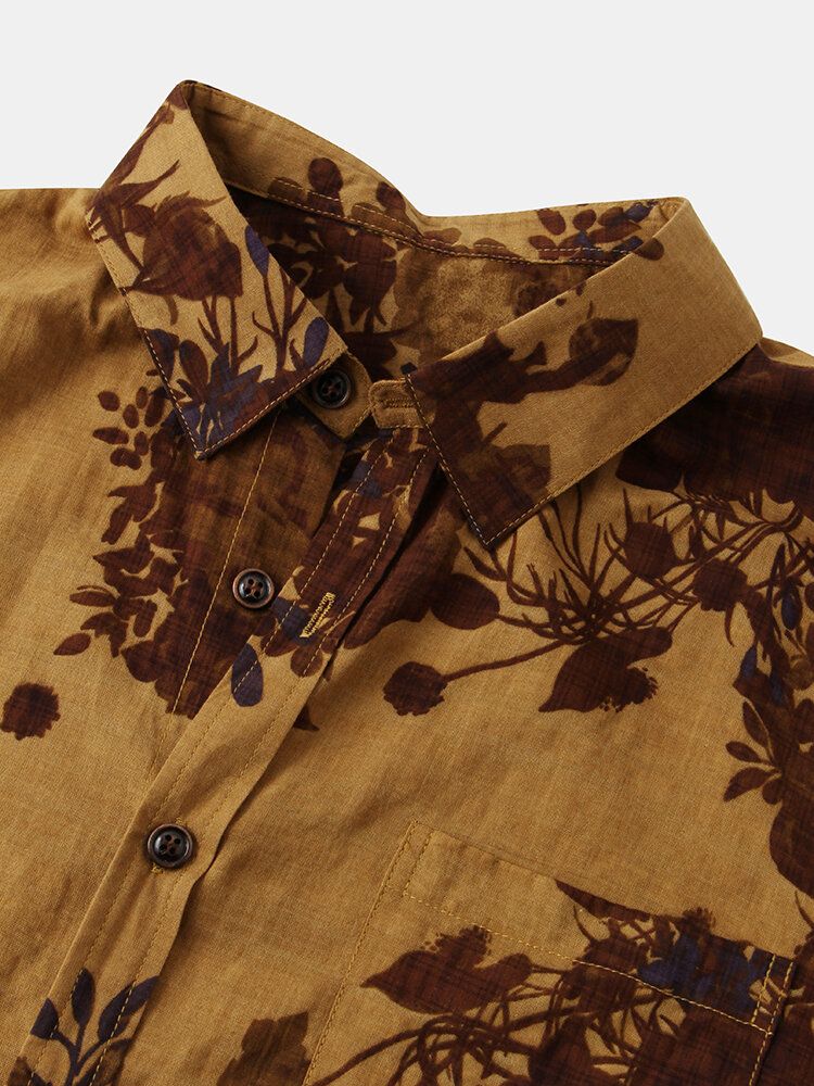 Camisa De Manga Corta Con Solapa Con Botones Y Estampado Floral Vintage Para Hombre