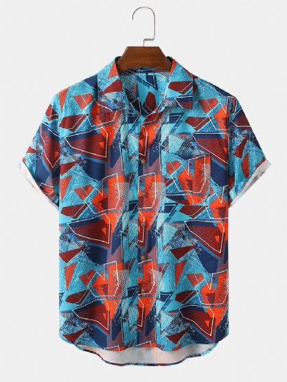 Camisa De Manga Corta Con Solapa En Contraste De Bloque De Color Para Hombre