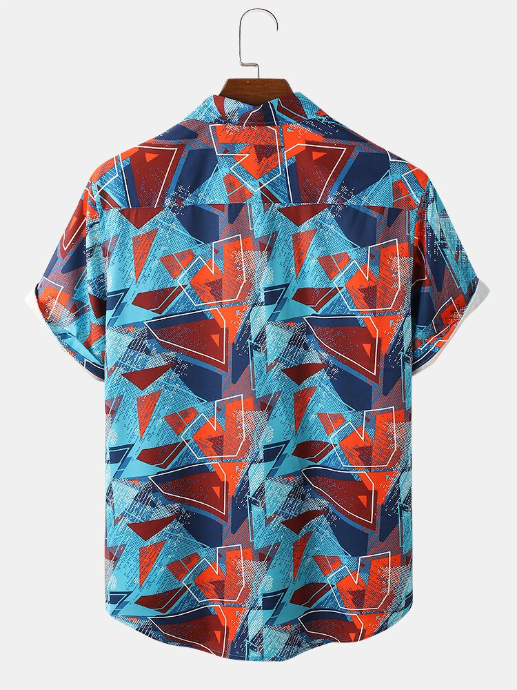 Camisa De Manga Corta Con Solapa En Contraste De Bloque De Color Para Hombre